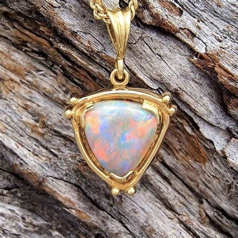 Gold Solid Opal Necklace Pendant Opal Pendant Necklace Beaded