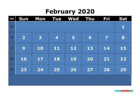 Free Printable February 2020 Calendar Word Pdf