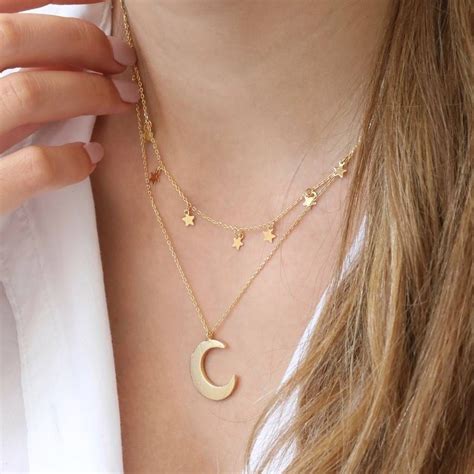 Gold Plated Double Layer Stars And Moon Necklace By Lisa Angel Star