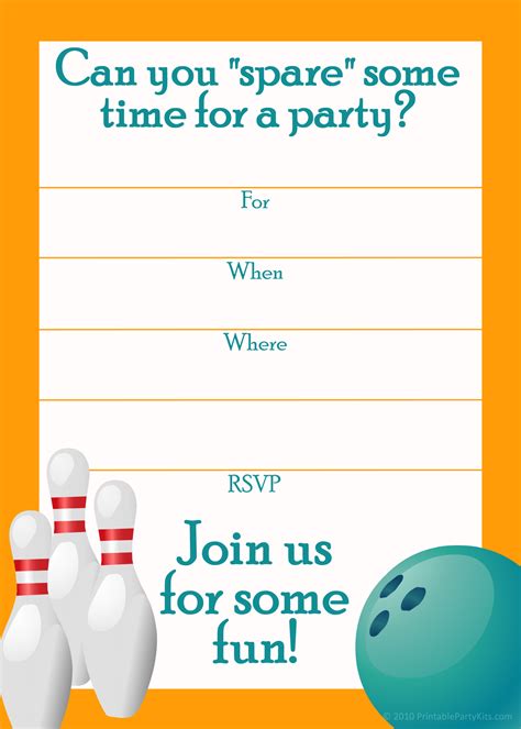 Free Printable Sports Birthday Party Invitations Templates Bowling