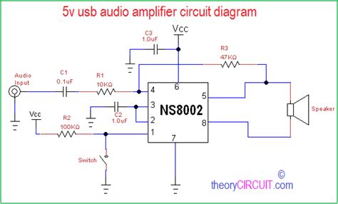 Use aa battery 1.5v to 5v boost converter circuit. 5V USB Audio Amplifier Circuit Diagram