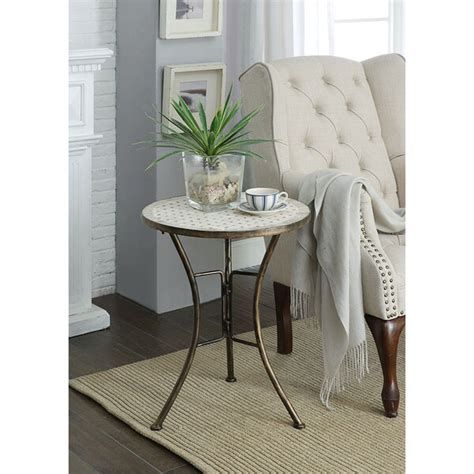Marble table custom indian top travertine random living home inlaid decor h5389. Round Travertine Accent Table - Overstock - 10701239