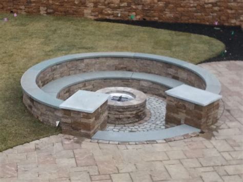 Recessed Gas Firepit With Bluestone Seating And Pillars Stoneworx