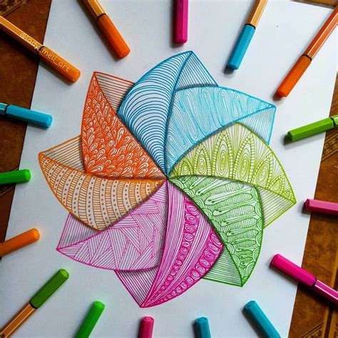 Colored Pens And Geometric Mandalas Zentangles Doodles Mandala Art