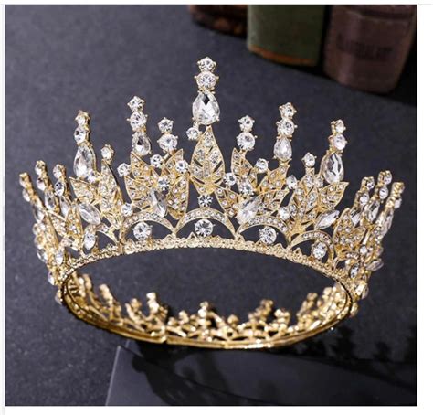 Baroque Crystal Crown Luxury Gold Color Alloy Tiara Colorful Etsy