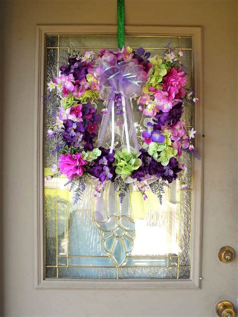 Square Floral Wreath For Front Door Purple Flower Wreath Etsy