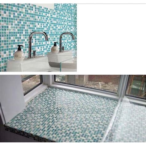 Stunning bathroom floor composed of marble basketweave tiles and subway tile baseboard. Crystal Glass Mosaic Tile Sheet STBL001 Kitchen Backsplash ...