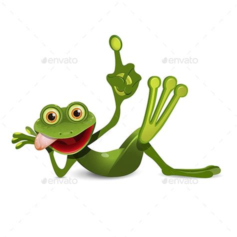 Illustration Of A Cheerful Green Frog With Index Finger By Brux