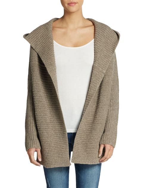 Lyst Vince Hooded Chunky Knit Cardigan In Brown