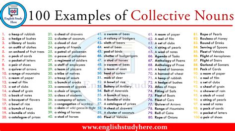 Learn vocabulary, terms and more with flashcards, games and other study tools. 100 Examples of Collective Nouns - English Study Here