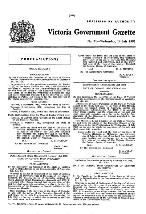 Victoria Government Gazette Online Archive 1982 P2331