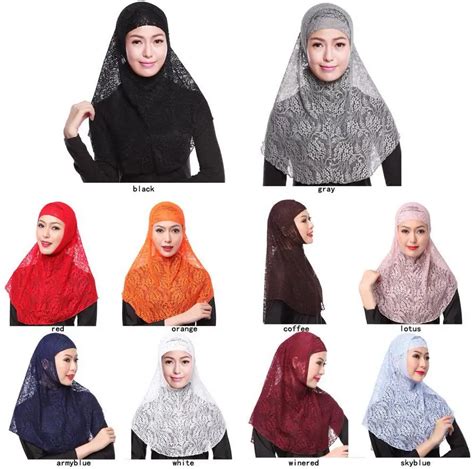 10 Colors Full Cover Muslim Hat Hijab Two Piece Set Lace Hoofddoek Moslima Solid Islamic Head