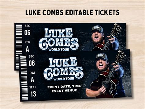 Luke Combs World Tour Ticket, Luke Combs Concert Ticket, Editable