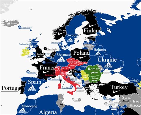 World Map Of National Football Team Kit Suppliers Footy Headlines