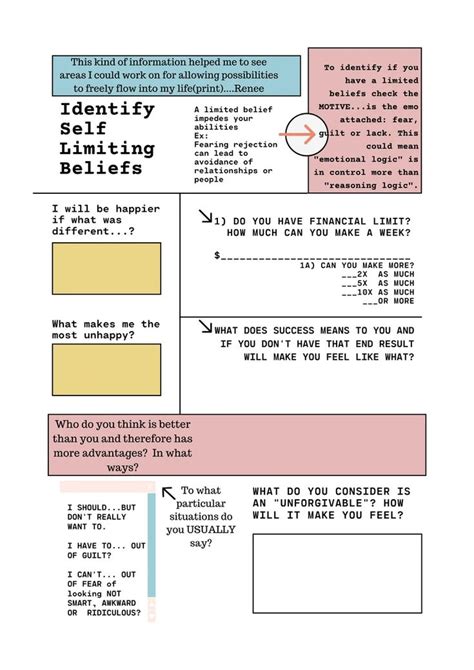 Identify Limited Beliefs Limiting Belief Worksheet Printable Etsy