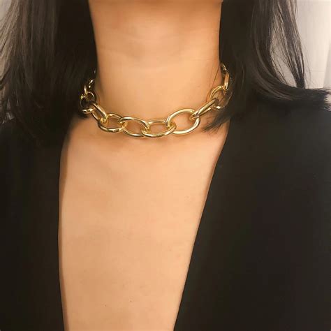 Shixin Punk Exaggerated Heavy Metal Big Thick Chain Choker Necklace