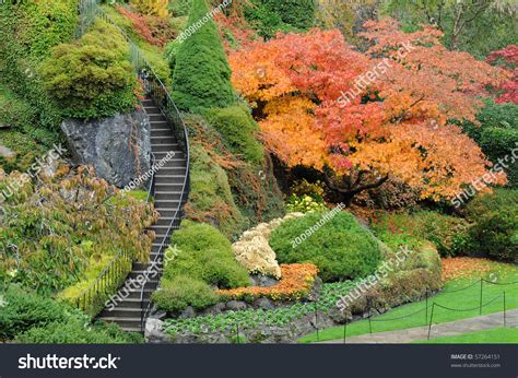 Stairway Inside The Beautiful Sunken Garden In Butchart Gardens