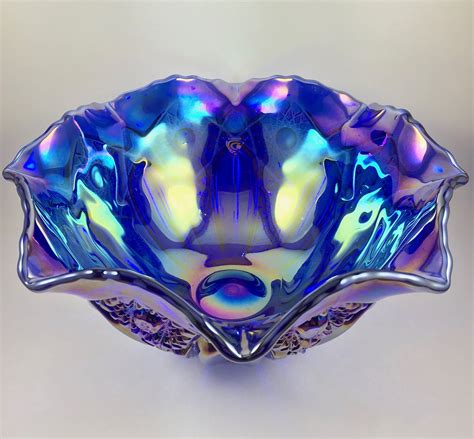 L E Smith Quintec Cobalt Blue Carnival Glass Or Iridescent Etsy Blue Carnival Glass