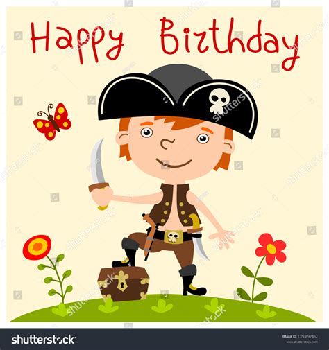Happy Birthday Greeting Card Funny Pirate Stock Vector Royalty Free
