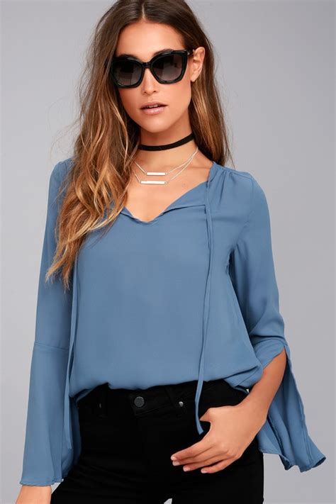 Chic Dusty Blue Top - Long Sleeve Top - Long Sleeve Blouse - Lulus