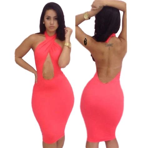 2017 Fashion Women 5 Color Halter Summer Hips Wrapped Midi Dress Backless Sexy Night Club