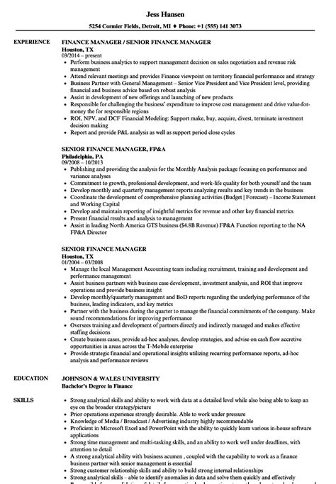 He or she will also prepare the company's financial reports, create cash management strategies, and direct the company's investment activities. Resume Examples Finance Manager - Best Resume Examples