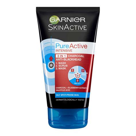 Garnier Pure Active 3in1 Charcoal Blackhead Face Wash Scrub 150ml Wilko