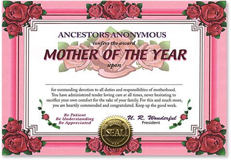 Wholesale Mother Of The Year Certificate Dollardays