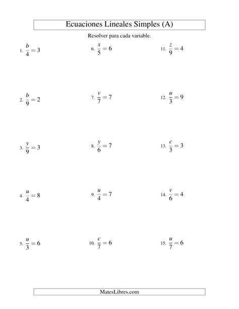 Ejercicio De Ecuaciones Lineales Simples