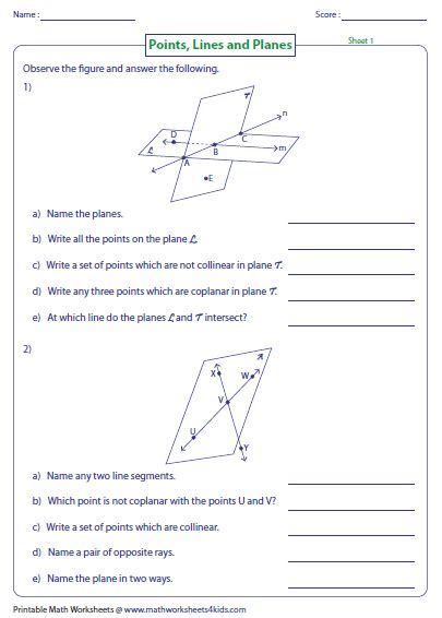 Printable worksheets @ www.mathworksheets4kids.com name : Word problems based on points, lines, and planes. | Geometry worksheets, Plane geometry ...
