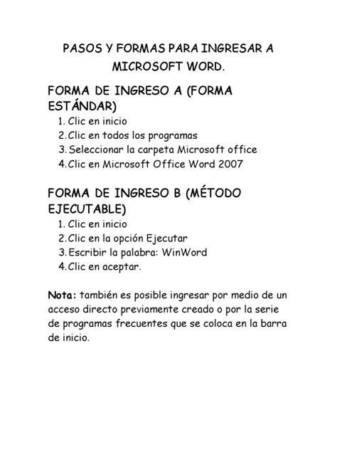 Pasos Y Formas Para Ingresar A Microsoft Word Pdf