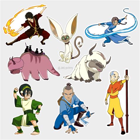 Avatar Stickers Aang Katara Sokka Toph Momo Appa Zuko Etsy