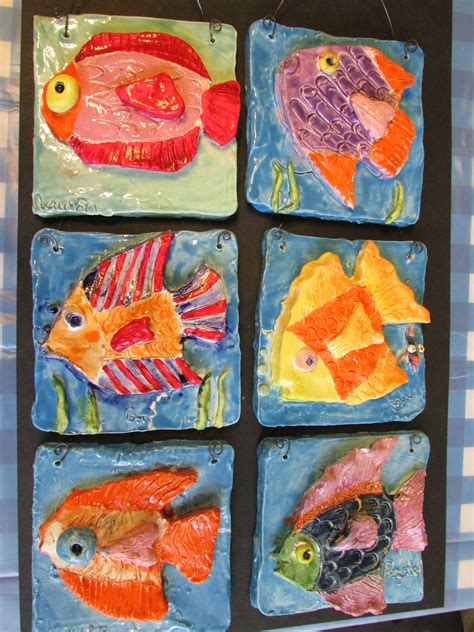 Ceramic Fish Relief Sculptures By My Summer Art Camp Students 2nd