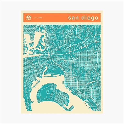 San Diego Map Photographic Print By Jazzberryblue Redbubble Metal
