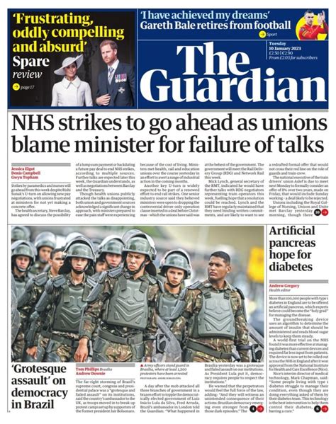 Guardian Front Page 10th Of January 2023 Tomorrows Papers Today