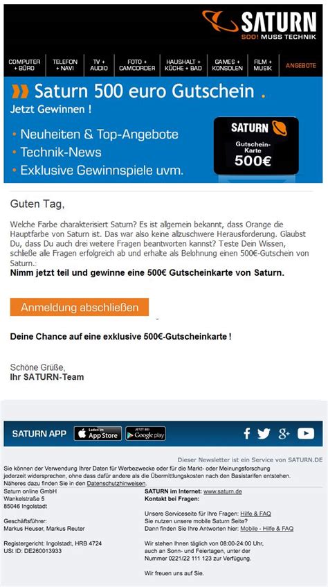 Saturn Gutscheinkarte 500 Euro: Gewinnspiel ist keine Aktion von Saturn