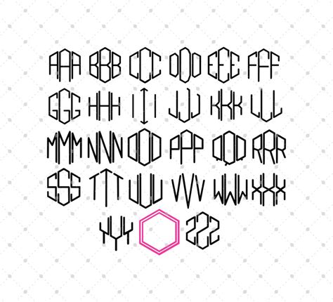 Hexagon Font Svg Monogram Svg Monogram Letters Svg Files For Etsy