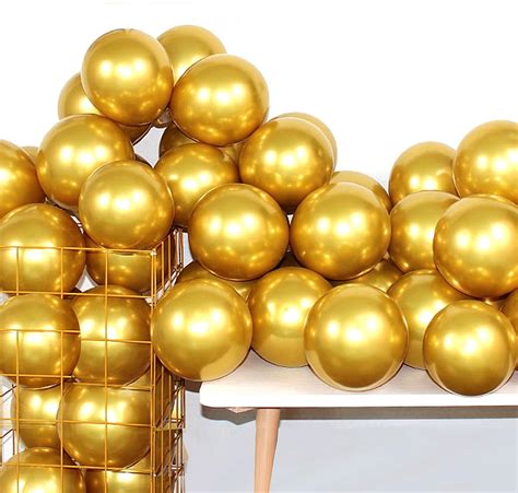 Aule 12 Inch 50 Pcs Latex Metallic Chrome Gold Balloons