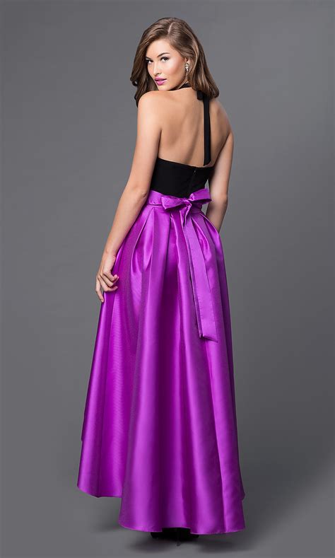 Two Tone High Low Halter Prom Dress Promgirl