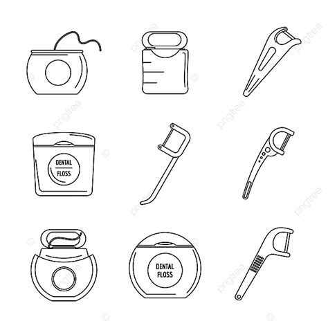 Floss Dental Brushing Teeth Icons Set Flossing Tooth Set Png And