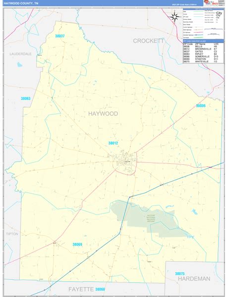 Haywood County Tn Zip Code Wall Map Basic Style By Marketmaps Mapsales