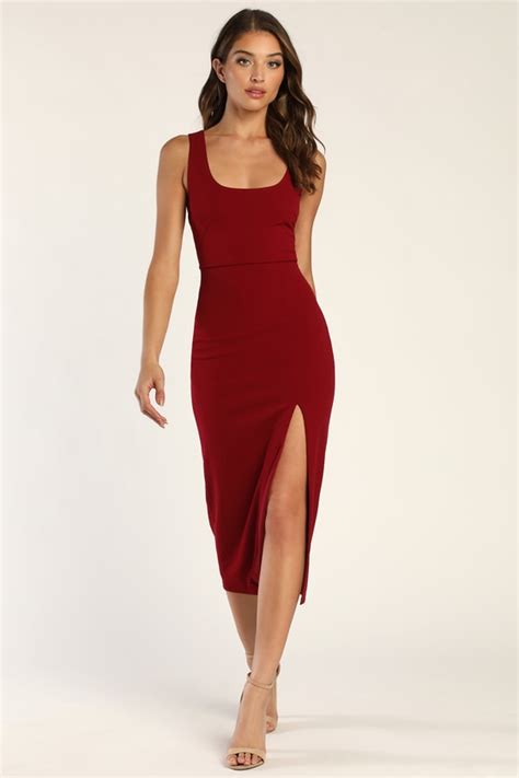 Sexy Wine Red Dress Bodycon Midi Dress Cutout Midi Dress Lulus