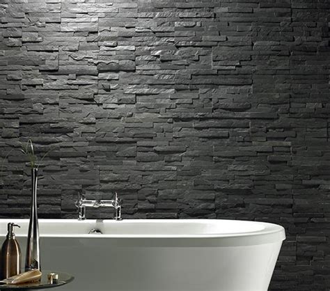 Get The New York Loft Look With Black Split Face Tiles Slate Bathroom