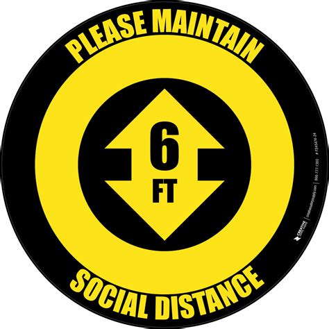 Please Maintain Social Distance With Arrow Blackyellow Circular