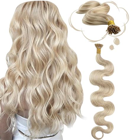 Moresoo Blonde Itip Hair Extensions Human Hair Body Wavy I Tip Hair Extensions