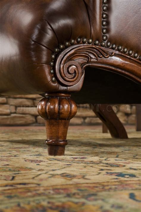 Find out the detailed images here. Cognac Brown Top Grain Leather Traditional Chair & Ottoman