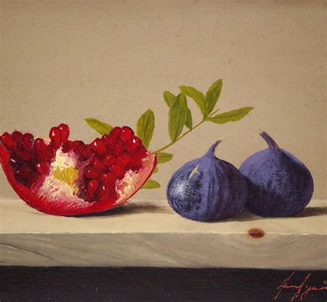 Still Life Pomegranate And Figs Original Oil Painting Handmade Art