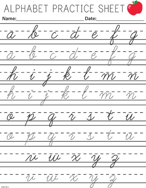 Standard cursive alphabet print outs 09! Cursive handwriting sheet with arrow indicate correct ...