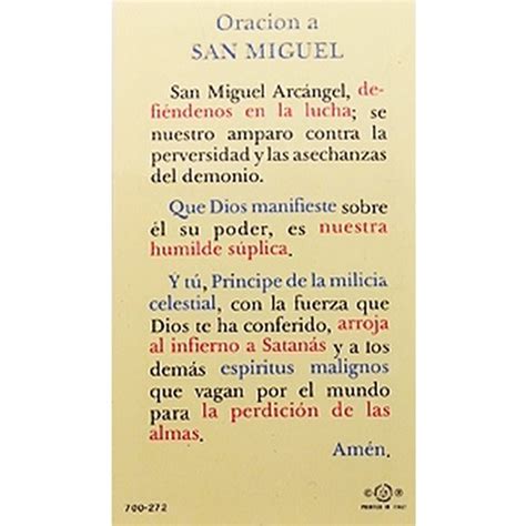 Oración A San Miguel St Michael Spanish Prayer Card The Catholic