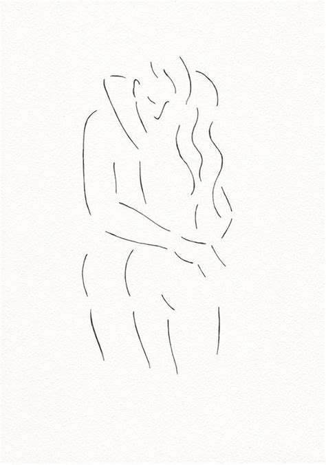 Minimalist Couple Line Art Black And White Romantic Illustration Wall